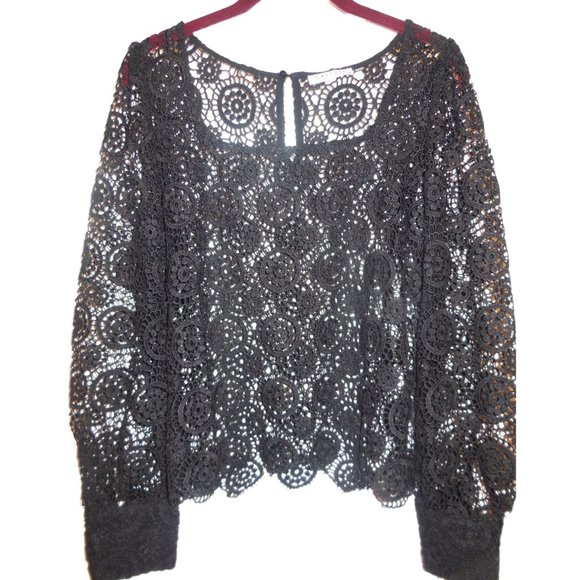 Blouse Black Lace NEW Long Sleeve tunic blouse see-through summer tunic top - Picture 2 of 13